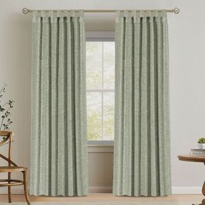 H.Versailtex - Natural Linen Tab Top Curtains Semi Sheer Curtains Green